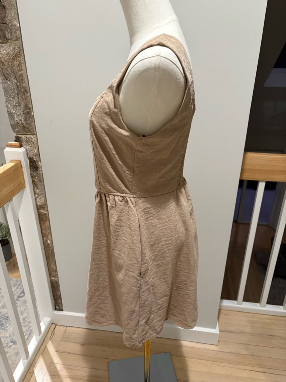 Women’s Sleeveless Square-Neck Beige Dress - Picture 5 of 6